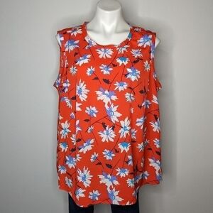 ✨3/$15 Dalia red & blue floral tank top blouse 2X